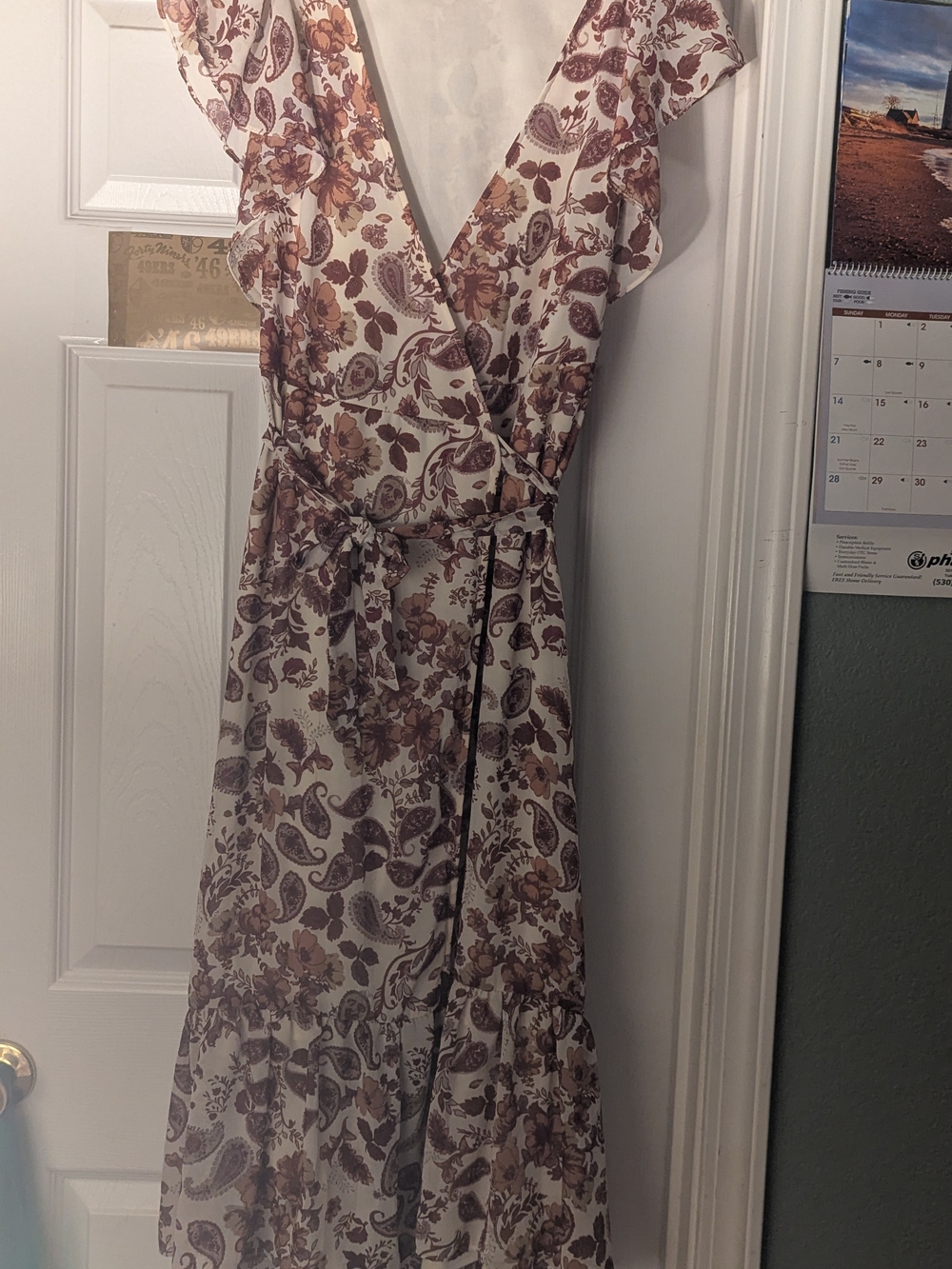 DREW- Tiered Dress with Rust and Cream Paisley Floral Print.